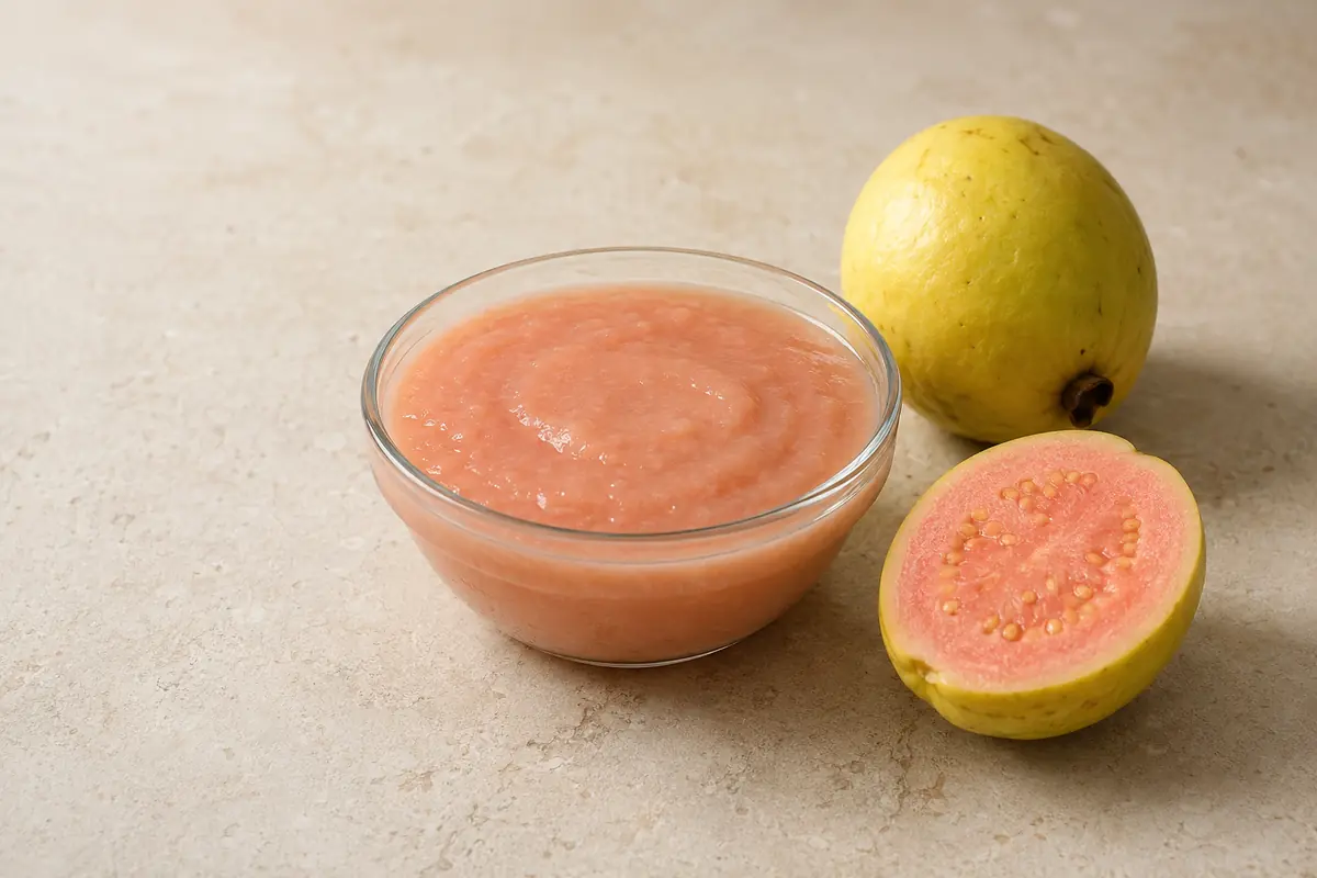 Guava puree in a glass bowl