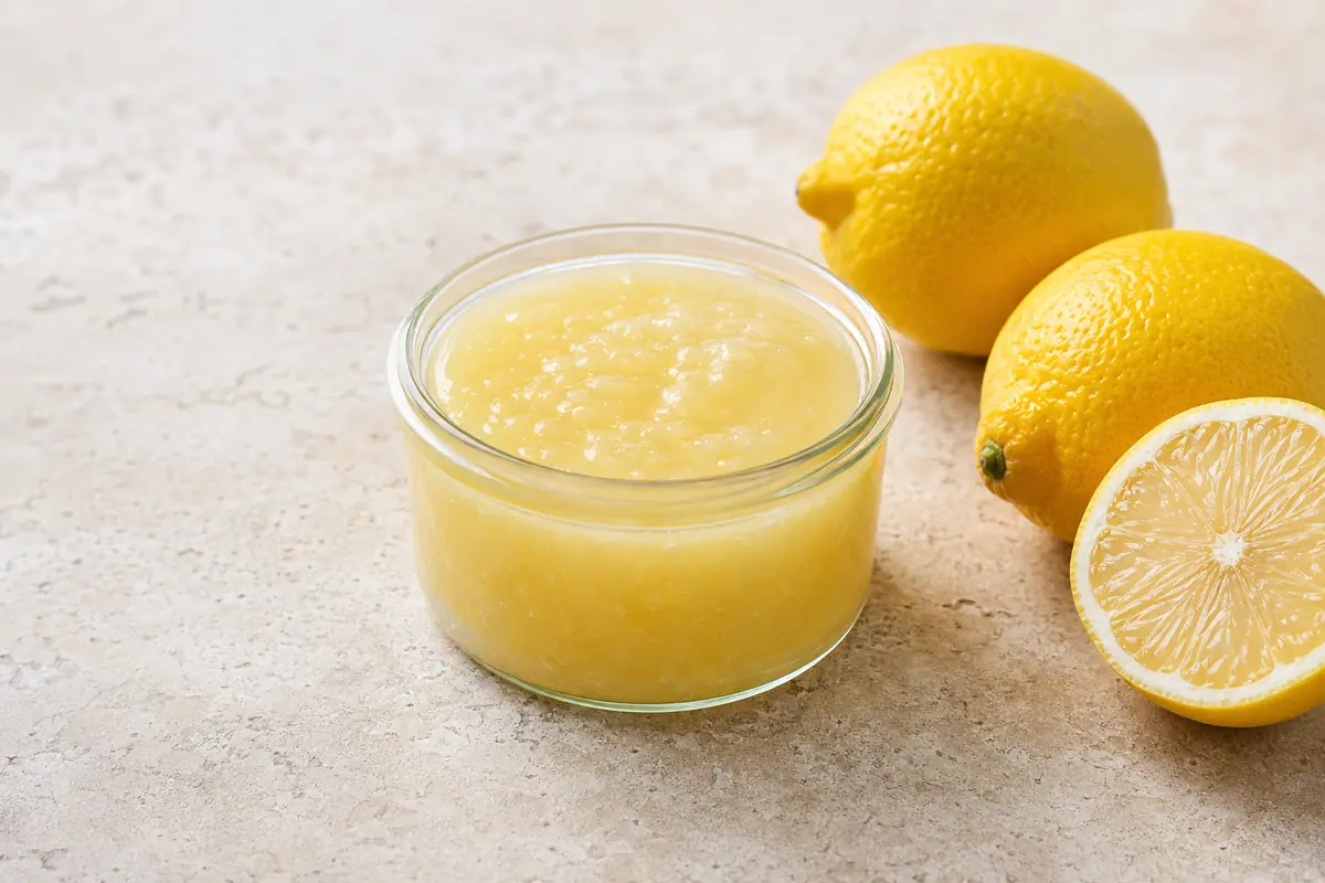 Lemon juice concentrate in a glass jar