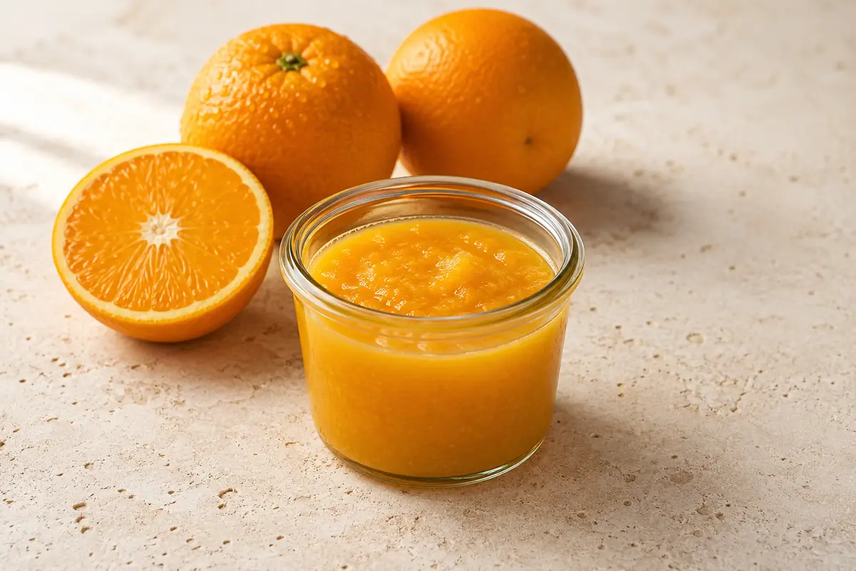 Orange juice concentrate in a glass jar