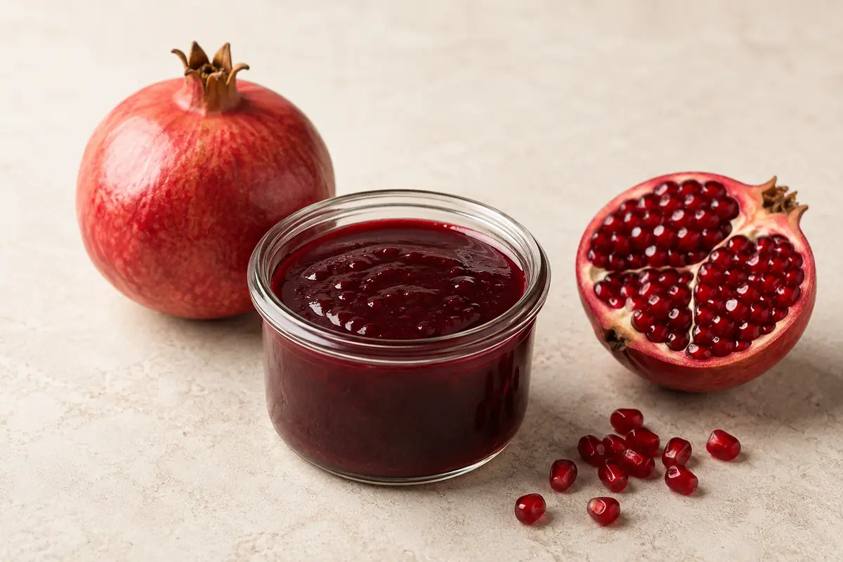 Pomegranate concentrate in a glass jar