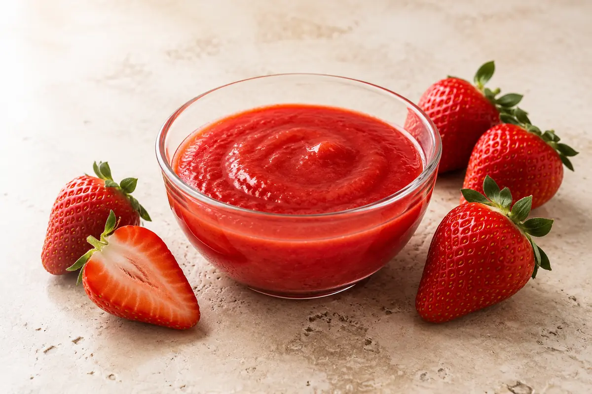 Strawberry puree in a glass bowl